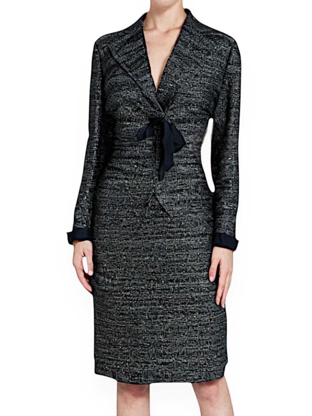 Max Mara Black White Tweed Cotton Wool Linen Blend Ribbon Skirt Suit Size 14 10